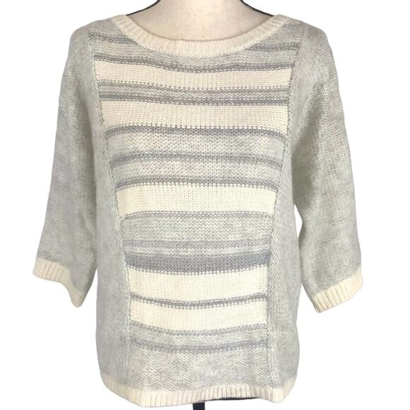 Ann Taylor LOFT Cream Silver Metallic Stripe 3/4 Sleeve Sweater Women’s Size Sm - Picture 1 of 8